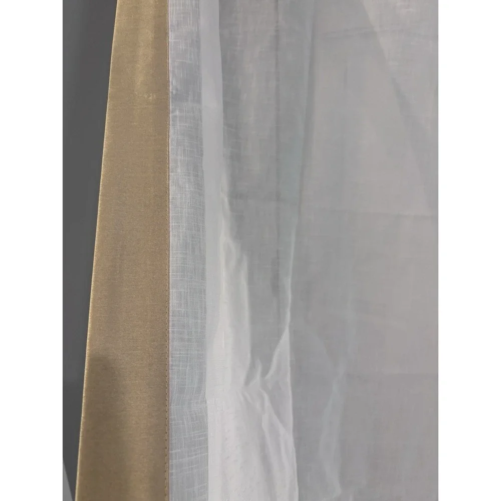 Sheer Curtain Tab Button Top Panels (4) White And Gold 60Wx63L Hollywood Regency